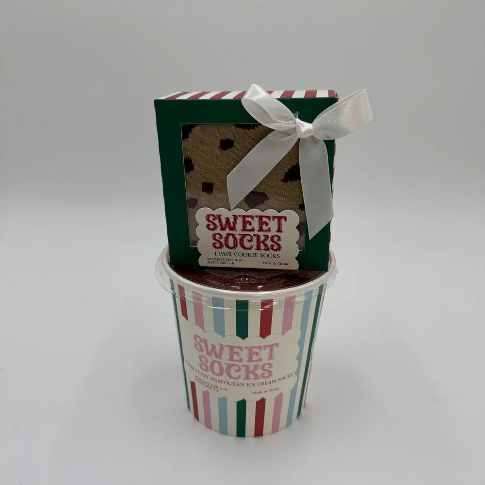 Sweet Socks 2 Pair Ice Cream Cookie‎ Novelty Socks Gift Set NEW